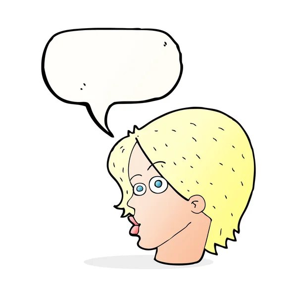 Κινούμενο σχέδιο γυναικείο πρόσωπο με φούσκα ομιλία — Διανυσματικό Αρχείο