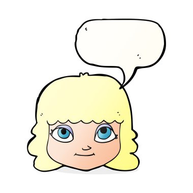 çizgi film mutlu kadın yüzü ile konuşma kabarcığı