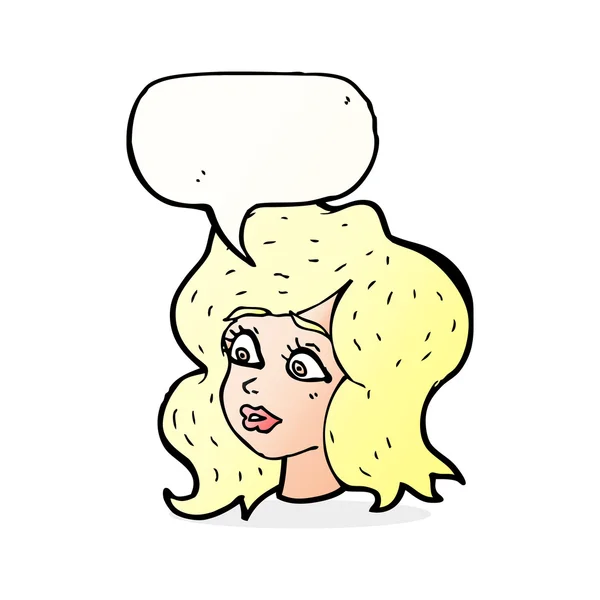 Cartoon woman looking concerned with speech bubble — Stock Vector