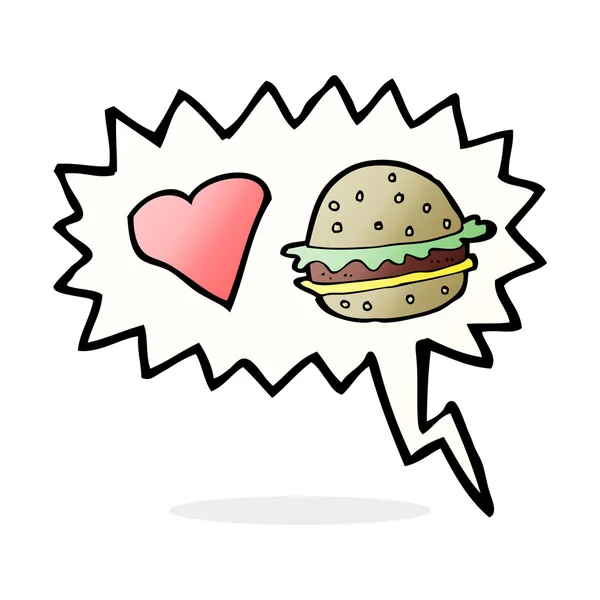 Cartoon hamburger with speech bubble — Stock Vector