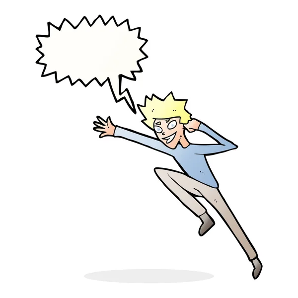 Cartoon jumping homem com bolha de fala —  Vetores de Stock
