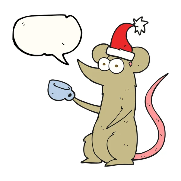 Speech bubble kartun mouse memakai topi natal - Stok Vektor