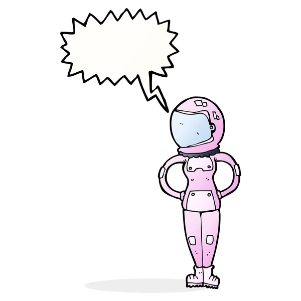 Desenho animado astronauta feminino com bolha de fala — Vetor de Stock