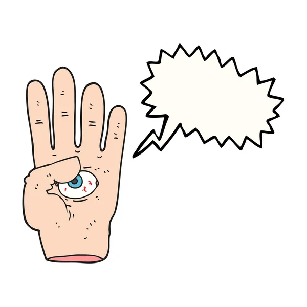 Мовна бульбашка мультфільм пухнаста рука з оком — стоковий вектор
