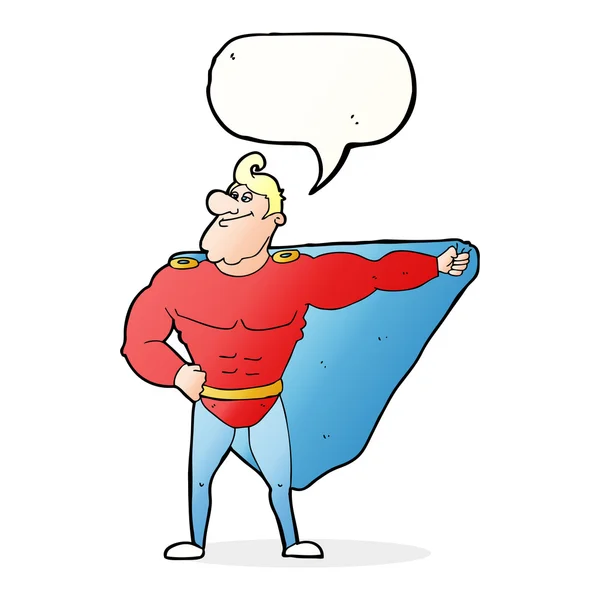 Divertido superhéroe de dibujos animados con burbuja de habla — Archivo Imágenes Vectoriales