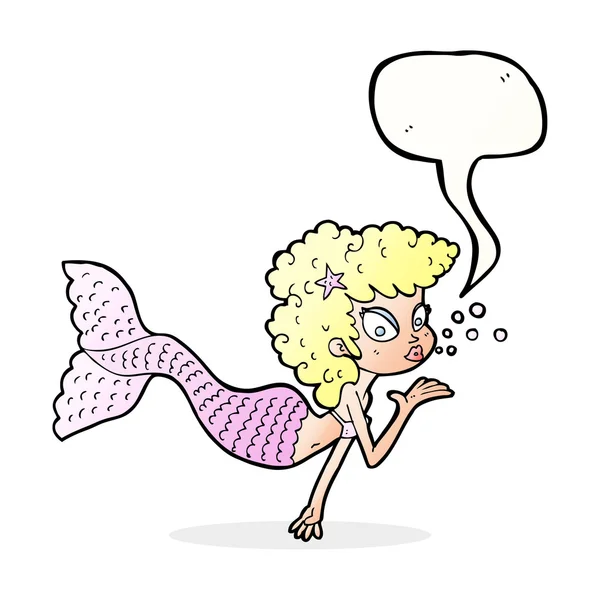 Karikatür denizkızı konuşma balonuyla öpüşüyor. — Stok Vektör