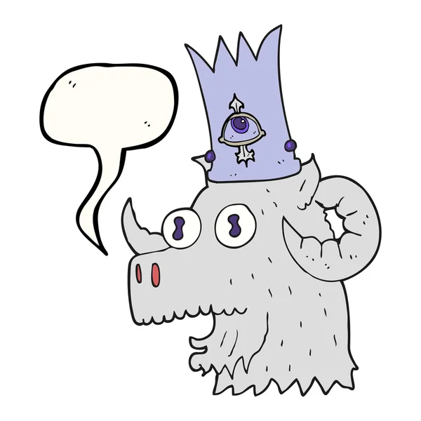 Speech bubble cartoon ram head with magical crown — Stock Vector