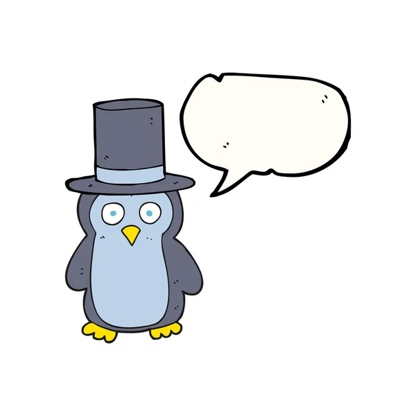 Sprechblase Cartoon-Pinguin mit Hut — Stockvektor
