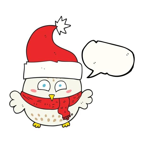 Řeči bubliny cartoon sova vánoční klobouk — Stockový vektor