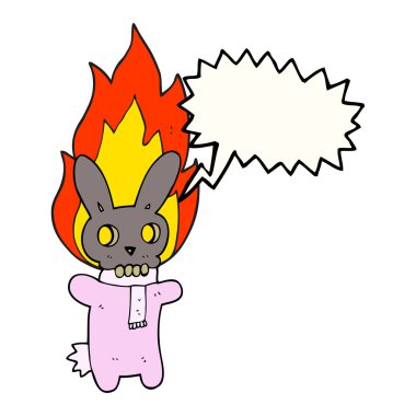 konuşma balonu yanan kafatası tavşan karikatür