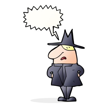 çizgi film erkek palto ve şapka ile konuşma balonu