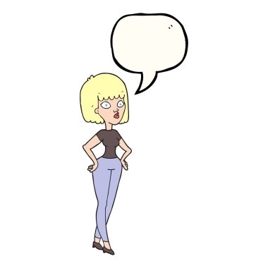 konuşma kabarcık karikatür kadınla kalçalarına eller