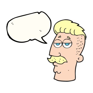 hipster saçlı konuşma kabarcık karikatür adam kesmek