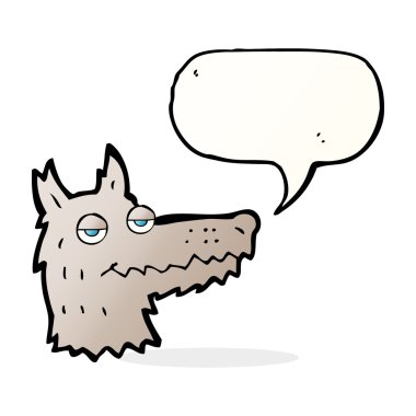 Konuşma balonlu bir kurt kafası.