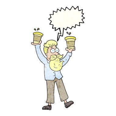 kahve bardakları adamla karikatür konuşma balonu dokulu