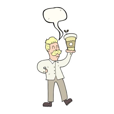 konuşma kabarcık karikatür adamla kahve bardağı