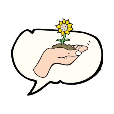 ellerimde büyüyen konuşma kabarcık karikatür çiçek