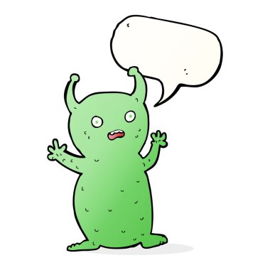 Konuşma baloncuğu olan komik bir uzaylı.