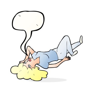 çizgi film kadın konuşma balonu ile yerde yatarken