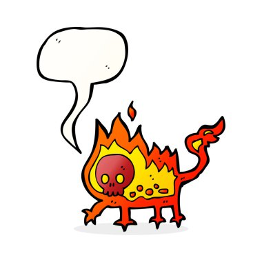 Konuşma baloncuğu olan küçük ateş şeytanı.