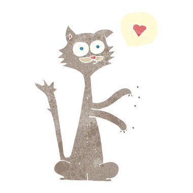 freehand retro karikatür kedi tırmalamak