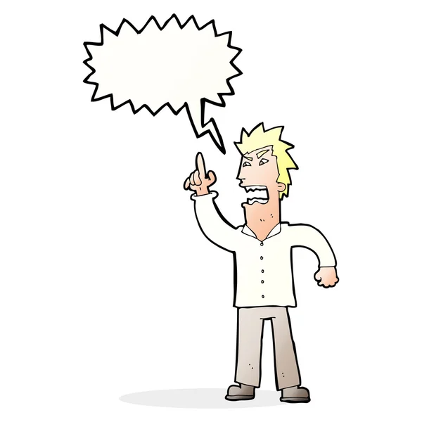 Karikatür kızgın adam konuşma baloncuğuyla nokta koyuyor — Stok Vektör