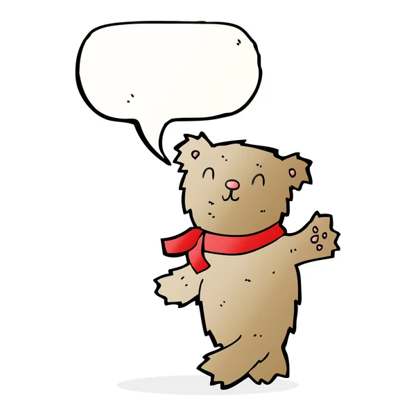 Cartoon waving teddy bear with speech bubble — Stock Vector