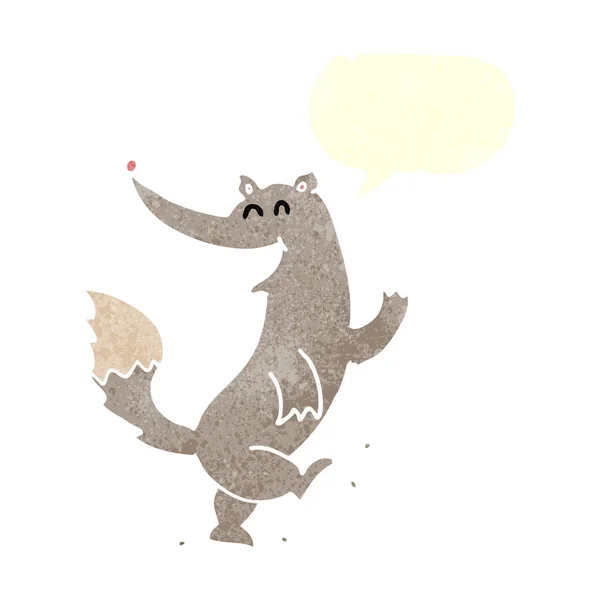 Freehand rétro dessin animé heureux loup — Image vectorielle