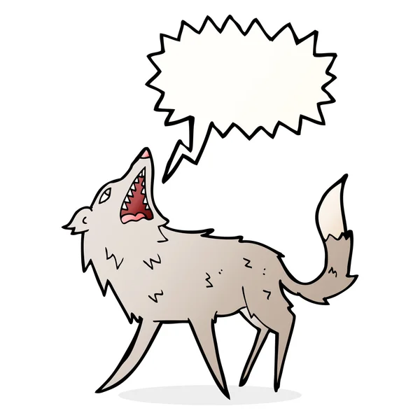 Dibujos animados romperse lobo con burbuja de habla — Vector de stock