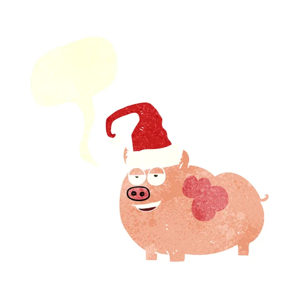 Freehand retro cartoon christmas pig — Stock Vector