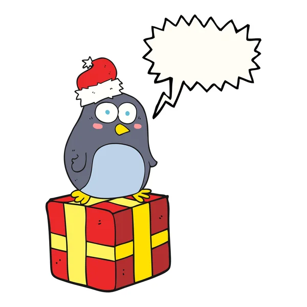 Discorso bolla cartoni animati pinguino di Natale — Vettoriale Stock