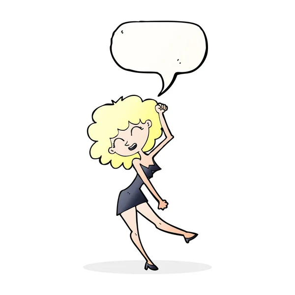 Femme de danse de dessin animé avec bulle de parole — Image vectorielle