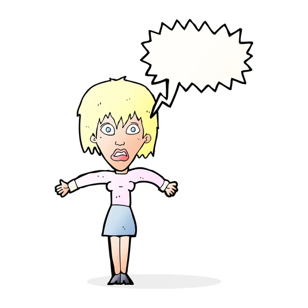 Karikatur schockiert Frau mit Sprechblase — Stockvektor