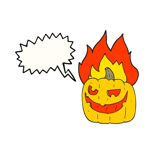 Dymek z kreskówek płonące halloween dynia — Wektor stockowy