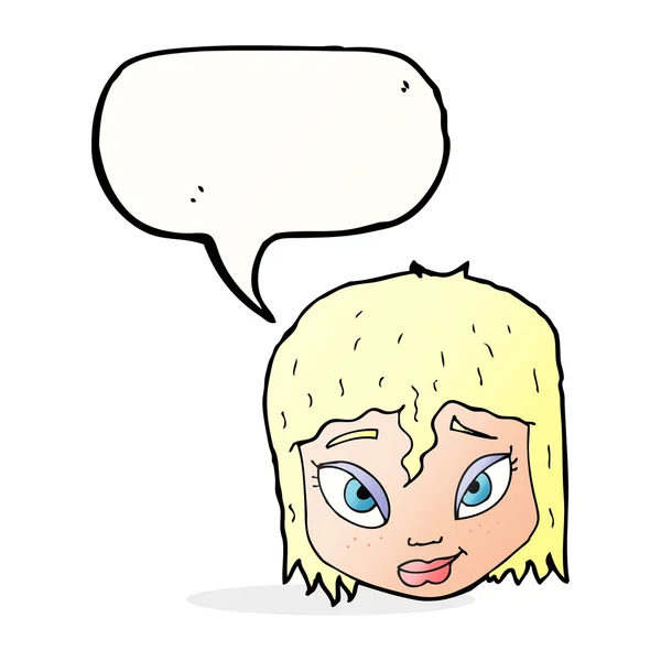 Dessin animé visage féminin avec bulle de parole — Image vectorielle