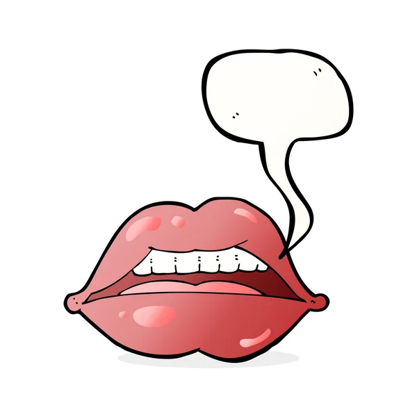 Κινούμενα σχέδια σέξι χείλη σύμβολο με φούσκα ομιλία — Διανυσματικό Αρχείο