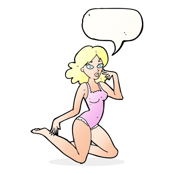 Cartoon vrouw in lingerie met spraak zeepbel — Stockvector