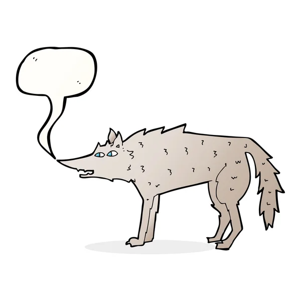 Loup dessin animé avec bulle de parole — Image vectorielle