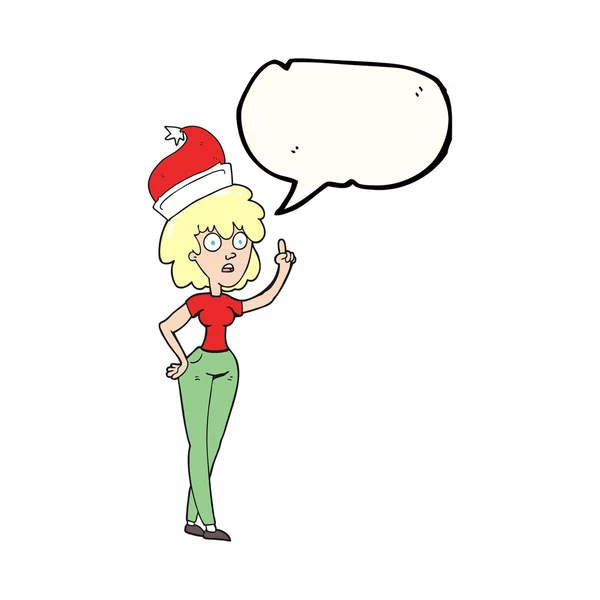 Discours bulle dessin animé femme portant santa chapeau — Image vectorielle