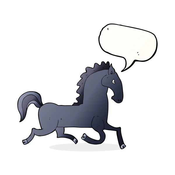 Kartun berjalan kuda hitam dengan gelembung bicara - Stok Vektor