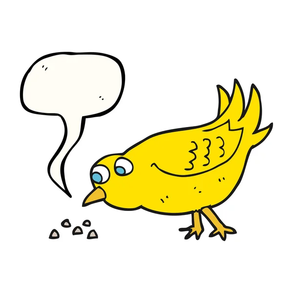 Palabra burbuja dibujos animados pájaro picoteo semillas — Vector de stock