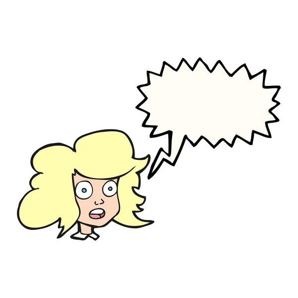 Speech bubble cartoon surprised female face — Stock Vector