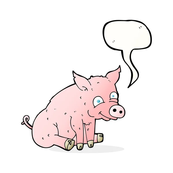 Desen animat porc fericit cu bulă de vorbire — Vector de stoc