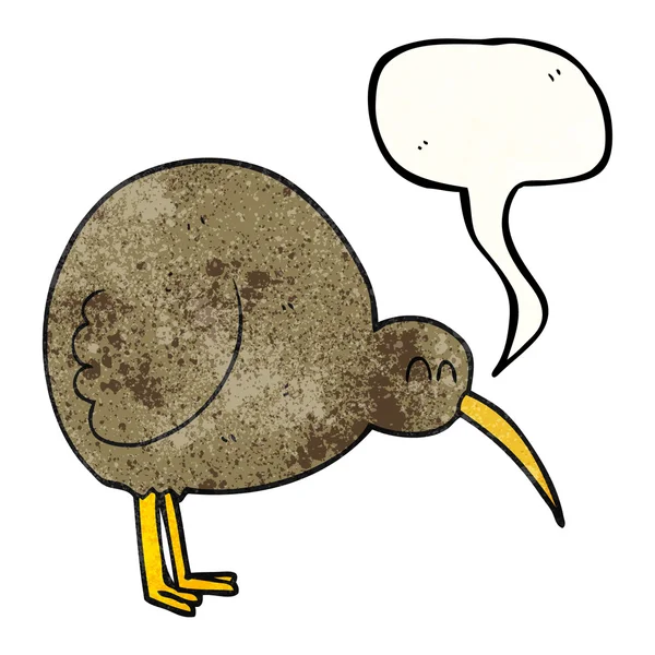 Toespraak bubble getextureerde cartoon kiwivogel — Stockvector