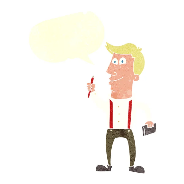 Uomo dei cartoni animati che saluta con discorso — Vettoriale Stock