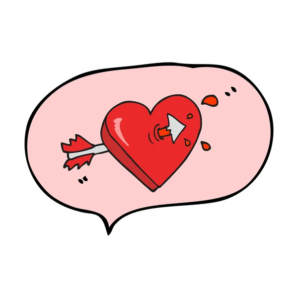 Βέλος κινουμένων σχεδίων φούσκα ομιλία μέσα από την καρδιά γελοιογραφία φούσκα ομιλία — Διανυσματικό Αρχείο