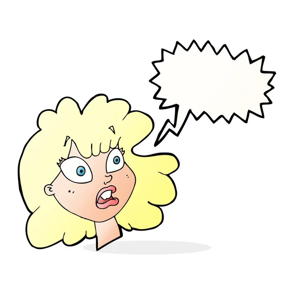 Cartoon shocked female face with speech bubble — Stock Vector