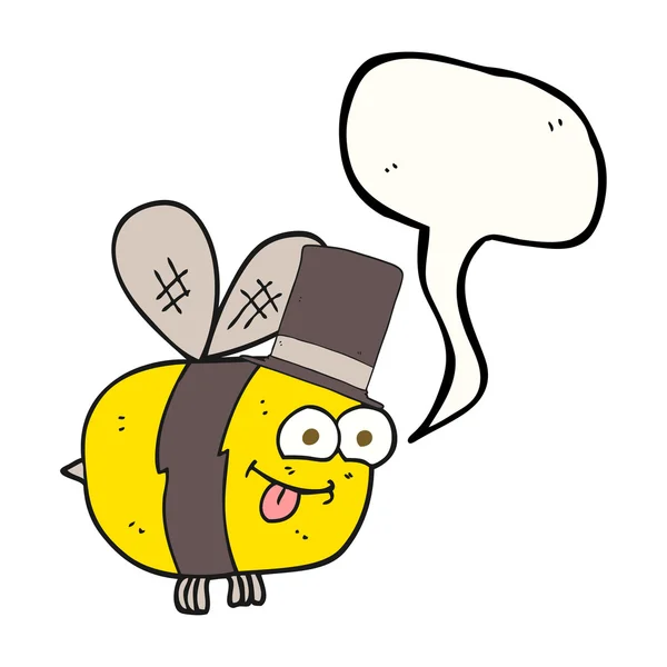 Speech bubble cartoon bee wearing hat - Stok Vektor