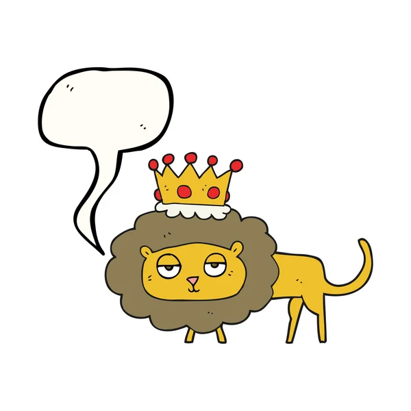 Taç ile konuşma kabarcık karikatür aslan — Stok Vektör