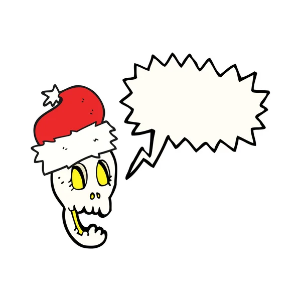 Discurso burbuja de dibujos animados sombrero de Navidad en el cráneo — Vector de stock